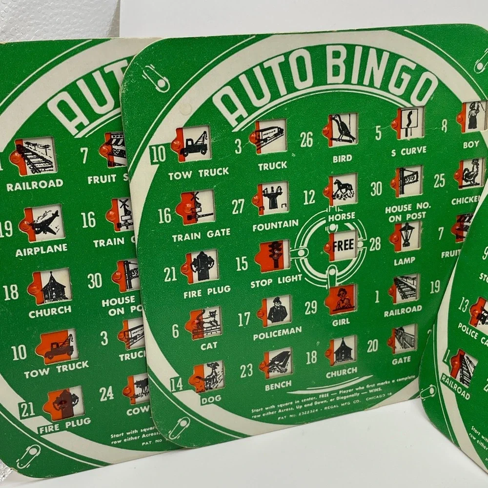Regal Mfg. Co Vintage Auto Bingo Cards (4)‎ 1950